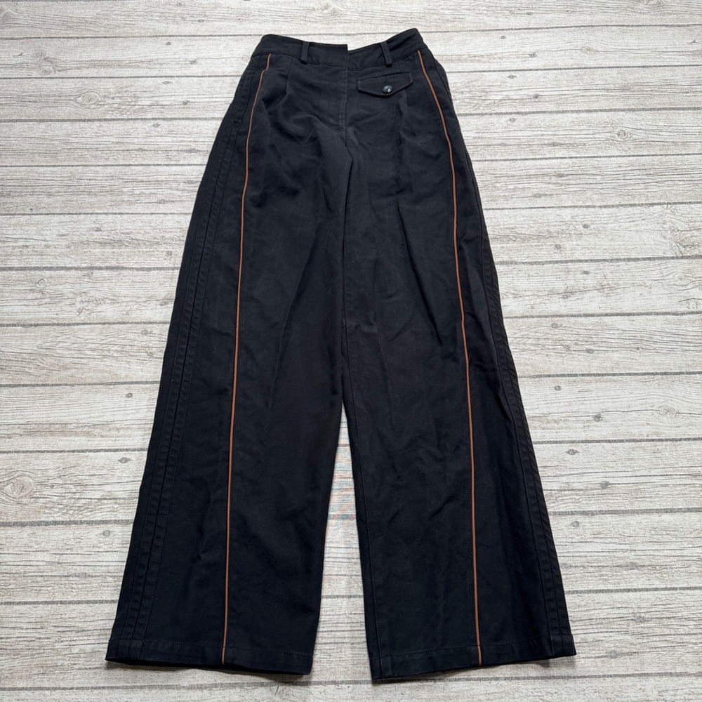 Vintage Kijun Pants Womens Small Black Piping Wide Leg Cotton High Rise Trousers